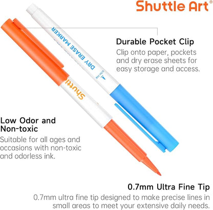 Shuttle Art Dry Erase Markers 15 Colors — Ultra Fine Tip Whiteboard Markers with Eraser