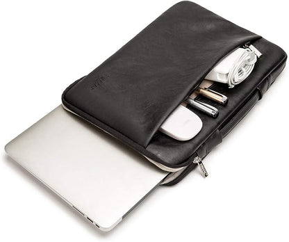 Kinmac 360 Degree Protective Laptop Sleeve Case Bag with Handle for MacBook Air 15 inch and 15 inch-15.6 inch HP Lenovo Dell ASUS Acer Notebook Computer (Black PU)