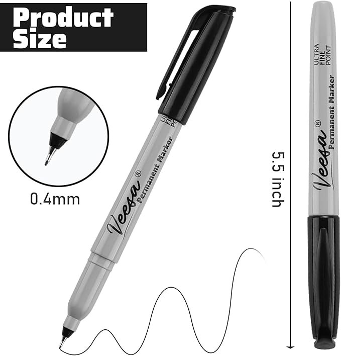 Permanent Markers Ultra Fine Point, 60 Pack, 0.4mm Black Permanent Markers Bulk, 1 Second Quick Drying, Waterproof, Fade-Resistant, Office Series, Classroom Set