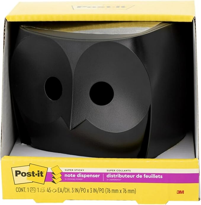 Post-it Owl Note Dispenser, Includes 1 Pad of Post-it 3 in X 3 in Super Sticky Dispenser Pop-up Notes, 45 Sheets (OWL-330-BK) (Pack of 6)