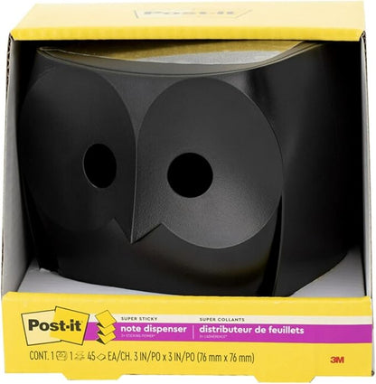 Post-it Owl Note Dispenser, Includes 1 Pad of Post-it 3 in X 3 in Super Sticky Dispenser Pop-up Notes, 45 Sheets (OWL-330-BK) (Pack of 6)