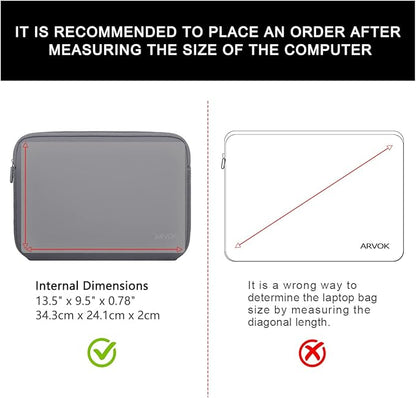 Arvok 13 13.3 14 Inch Laptop Sleeve Case for MacBook Pro/MacBook Air 13-14 inch, Water-Resistant Notebook Chromebook Computer Pouch, Carrying Bag Cover for HP/Dell/Lenovo/Asus/Acer, Gray