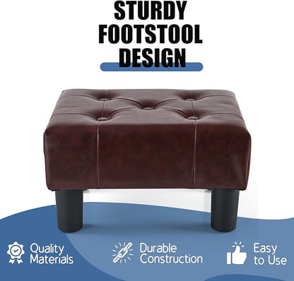 BRIAN & DANY Small Foot Stool, Leather Foot Stools with Legs, Stable Small Footstool for Living Room, Brown