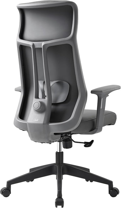 EUREKA ERGONOMIC Valen Leather Desk Chair, High Back Office Chair, Microfiber PU Leather Office Chair with Wheels, Executive Office Chair Comfy for Samll Spaces, Gray