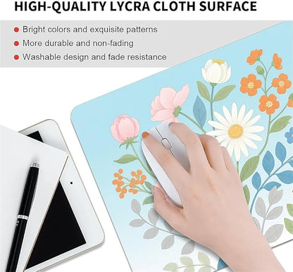 Square Mouse Pad Hand-Painted Flowers, Personalized Premium-Textured Custom Mouse Mat Design, Washable Mousepad Cloth, Non-Slip Rubber Base Computer Mouse Pads for Wireless Mouse