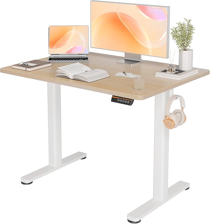 YDN Electric Standing Desk, 40x24 Inch Stand up Desk Adjustable Height, Sit Stand Home Office with Splice Board, Natural