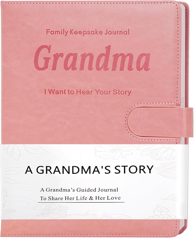 Artmag Grandma's Life Story Journal with 250+ Prompt Questions, Family Keepsake Book Leather Cover for Grandma to Share Her Memories for Birthday Mother's Day Christmas (Pink)