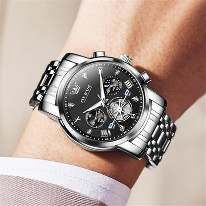 OLEVS Watches Men Waterproof Luxury Big Face Mens Watch Stainless Steel Quartz Analog Dress Watches for Men Luminous Multifunction Man Watch Relojes De Hombre