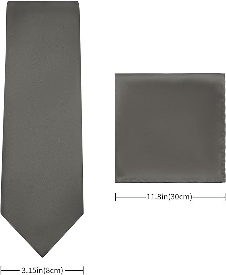 PenSee Men's Tie Set Solid Pure Color 3.15" (8CM) Classic Formal Plain Necktie and Pocket Square Set For Men