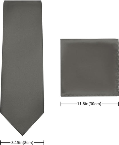 PenSee Men's Tie Set Solid Pure Color 3.15" (8CM) Classic Formal Plain Necktie and Pocket Square Set For Men