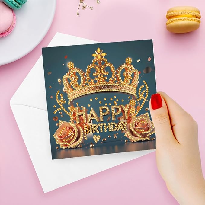 6PCS Diamond Art Painting Greeting Card Set, Birthday Pattern Cards with Envelopes,DIY Card Making Kits Thank You Card Arts Crafts for Birthday