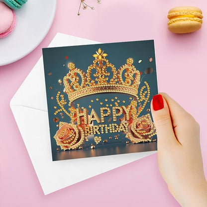6PCS Diamond Art Painting Greeting Card Set, Birthday Pattern Cards with Envelopes,DIY Card Making Kits Thank You Card Arts Crafts for Birthday