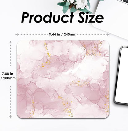 Square Mouse Pad with Stitched Edge, Premium Mousepad Washable Cloth. Computer Mouse Pad with Non-Slip Rubber Base, Mouse Pads for Computers Laptop Mouse 9.25x7.75x0.12 inch-Pink Marble