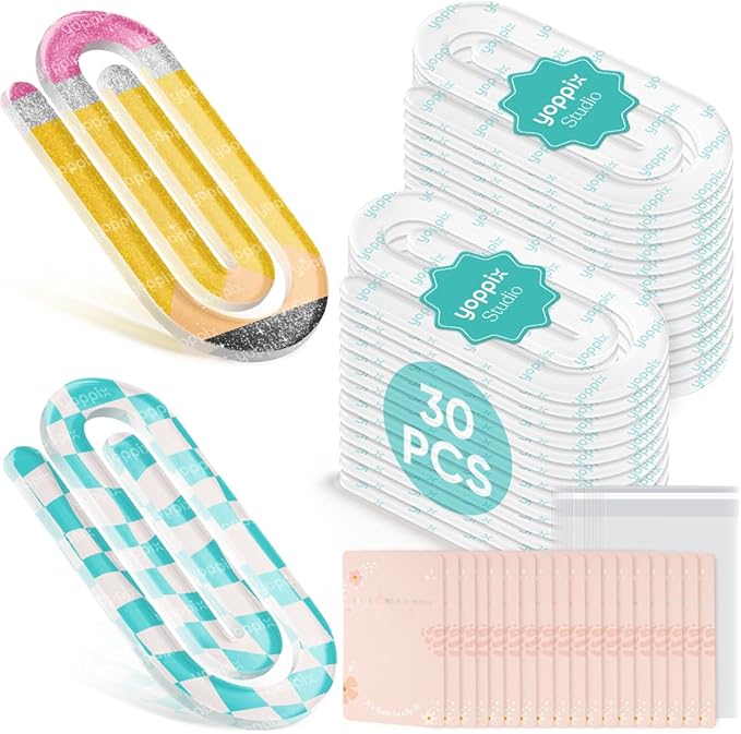 30 Set Sublimation Paper Clips Blanks Bulk, Jumbo Sublimation Acrylic Paperclip Bookmark Clips with 30Pcs Back Card for Heat Transfer DIY Crafts, Office School Supplies, Back to School Gifts
