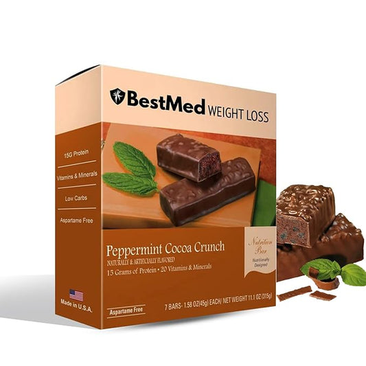 BestMed - High Protein Nutrition Bar - Low-Carb, 15g Protein, Low Sugar, High Fiber, Low Calorie, Meal Replacement Bar (Peppermint Cocoa, 4 Box - 28 Count)