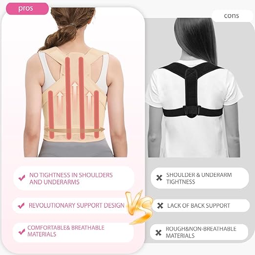Posture Corrector for Women & Men, Adjustable Back Brace with Full Back & Shoulder Support, Spine Alignment for Upper Back Pain Relief, Scoliosis & Hunchback(Beige,Large)