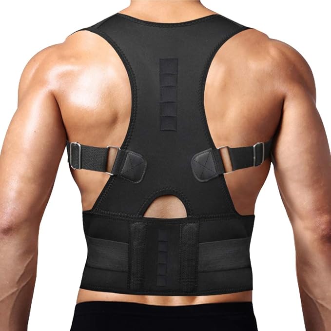 Thoracic Back Brace Posture Corrector - Magnetic Support for Neck Shoulder Upper and Lower Back Pain Relief - Perfect Posture Brace for Cervical Lumbar Spine - Fully Adjustable Belt (Black, XX-Large)