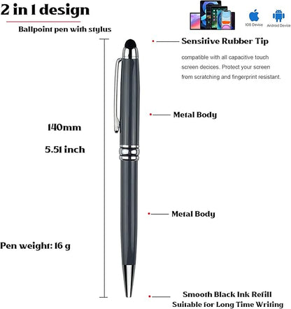 Ancolo Personalized Fancy Pens with Stylus Tip for Touch Screen Phones Office Writing Set- Engraved with Your Message Name Company Team Name, Phone Number Gift for Business Men 10 Pens/Box