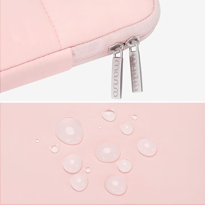 MOSISO 13-14 inch Laptop Case, 13.3 inch Puffy Laptop Sleeve Compatible with MacBook Air 13 13.3 13.6/Pro 13/14, HP, Dell, ASUS, Lenovo, Rectangle Quilted Puffer Computer Bag for Women, Pink