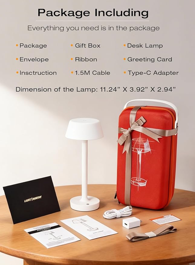 Cordless Rechargeable Table Lamp with Power Charger,Portable Touch LED Desk Lamp,5000mAh Battery Operated,2700K-5700K Tunable Dimmable for Bedroom,Outdoor Camping Bedside,White