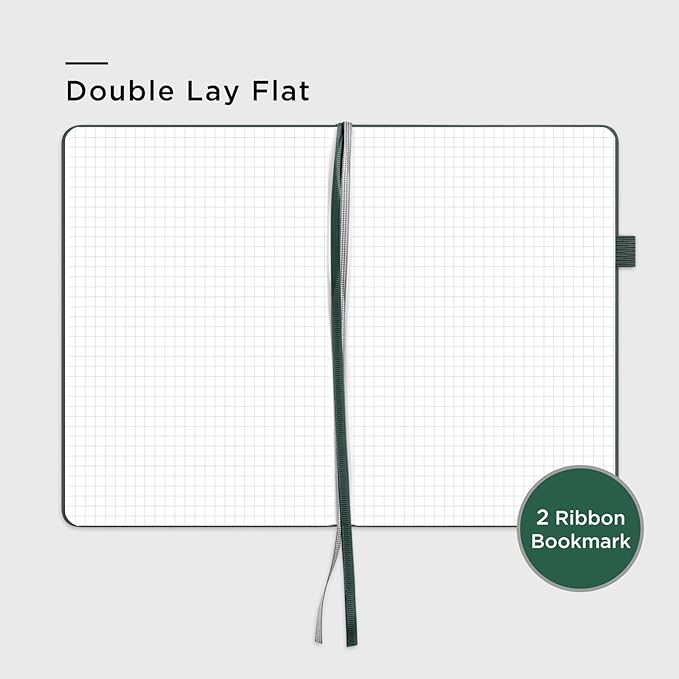 160 Pages, A5 5.7 x 8 inches 100 gsm Thick Paper Notebook Journals for Writing, Grid Hardcover Notebook(1 Pack, green)