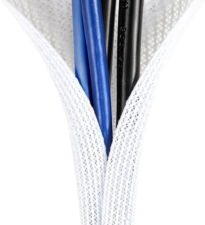 AGPTEK Cable Sleeve Cover, 25ft - 4/5 inch Desk Cord Organizer Cable Hider, Home Office Wire Management Computer TV Wire Loom Tubing, Pet Proof Cord Protector, from Cat Dog Chewing, White