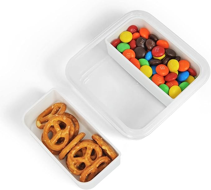 carrotez 2 Compartment Snack Containers, Mini Snack Containers for Mini Fridge, Small Food Storage Containers, Airtight Lids, Reusable, 1.1 cup, 6 PACK