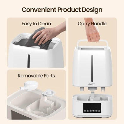 6L Top Fill Ultrasonic Humidifier - Cool and Warm Mist for Bedroom, Baby, Large Rooms & Plants, Smart Humidity Control, Aroma Diffuser, Night Light, 12H Timer, Quiet, White