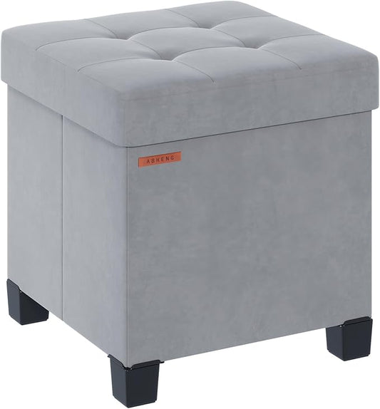 Cube Storage Ottoman, Velvet Foot Stool with Feet, Folding Bench, End of Bed Bench, Storage Chest, for Living Room, Bedroom and Office, 15 x 15 x 15.7 Inches, Dove Gray, ASND22G