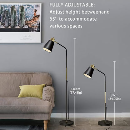 Floor Lamp, Industrial Floor Lamps for Living Rooms Rustic Farmhouse Reading Standing Floor Lamp Adjustable Metal Heads Indoor Task Lighting for Living Room Bedroom Office Home Décor (Black)