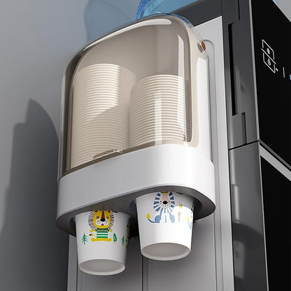 Cup Dispenser, Water Cooler Cup Holder for 5-7 oz Disposable Paper Cups and Plastic Cups, Wall Mount Water Cup Holder for Office Restaurant Home Gym, Pull Type Cup Dispenser - White, Double Cup