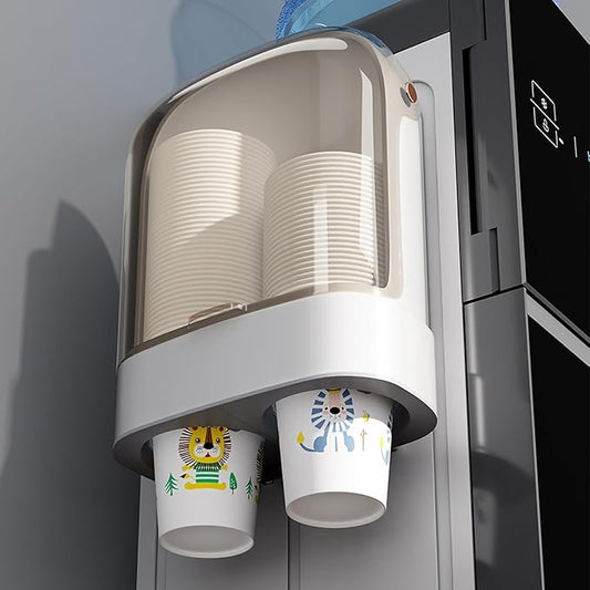 Cup Dispenser, Water Cooler Cup Holder for 5-7 oz Disposable Paper Cups and Plastic Cups, Wall Mount Water Cup Holder for Office Restaurant Home Gym, Pull Type Cup Dispenser - White, Double Cup