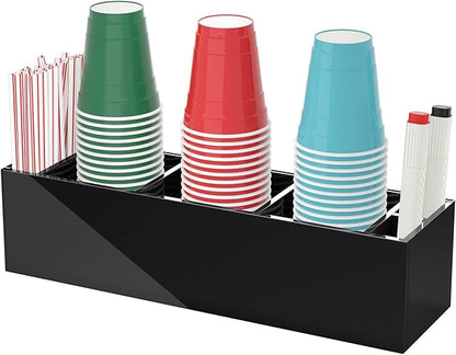 Triple Cup Holder with Marker Slot, Party Cup Dispenser Acrylic Cup Organizer Mark Your Cup and Drink Up Caddy Modern Bar Counter Decor, Black