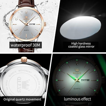 OLEVS Mens Watches, Dress Waterproof Classic Analog Casual Luxury Wrist Watch for Men with Date, Easy to Read Relojes para Hombres Male Quartz Wristwatch with Brown Black Leather Band Blue Black Dial