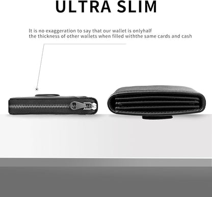 Men’s RFID Blocking Zipper Large Dimensions Wallet with 2 ID Windows - Large Capacity Design, 13 Credit Card Slots