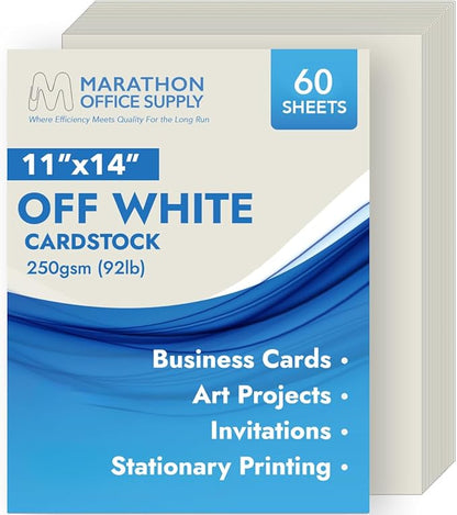 MOS Off-White Cardstock Paper 11 x 14 Inch (60 Sheets) — Heavyweight Poster Board Card Stock for Crafts, Certificates, Menus, Art Projects, Printer Compatible