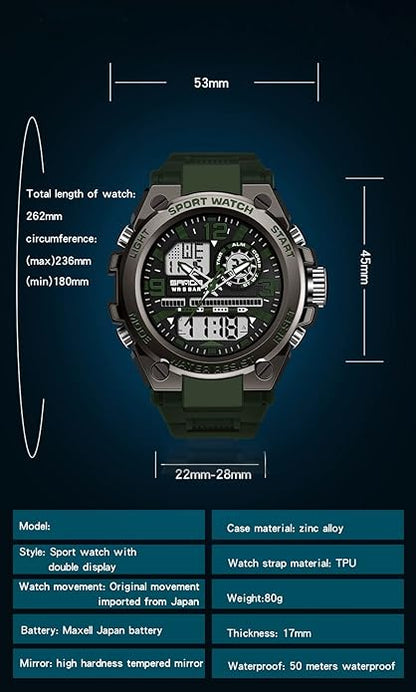 KXAITO Men's Watches Sports Outdoor Waterproof Military Watch Date Multi Function Tactics LED Alarm Stopwatch