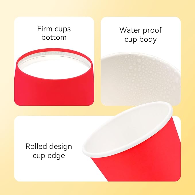 50 Pack 3oz Red Paper Cups,Mouthwash Cups, Disposable Bathroom Cups,Small Paper Cups 3oz Ideal for Bathroom,Supermarket,Birthday Party,Picnic and BBQ