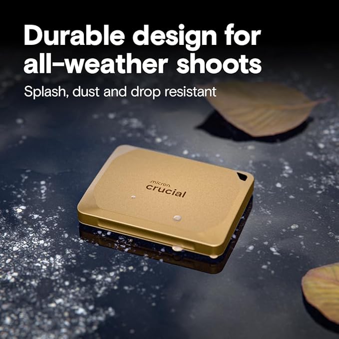 Crucial X10 Pro 2TB Portable SSD, Up to 2,100MB/s Read, 2000MB/s Write, USB 3.2 USB-C, External Solid State Drive, Durable Storage for Professional Creators, Gold - CT2000X10PROSSD9D02