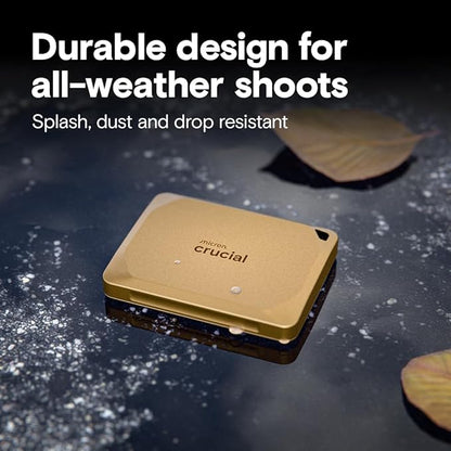 Crucial X10 Pro 2TB Portable SSD, Up to 2,100MB/s Read, 2000MB/s Write, USB 3.2 USB-C, External Solid State Drive, Durable Storage for Professional Creators, Gold - CT2000X10PROSSD9D02