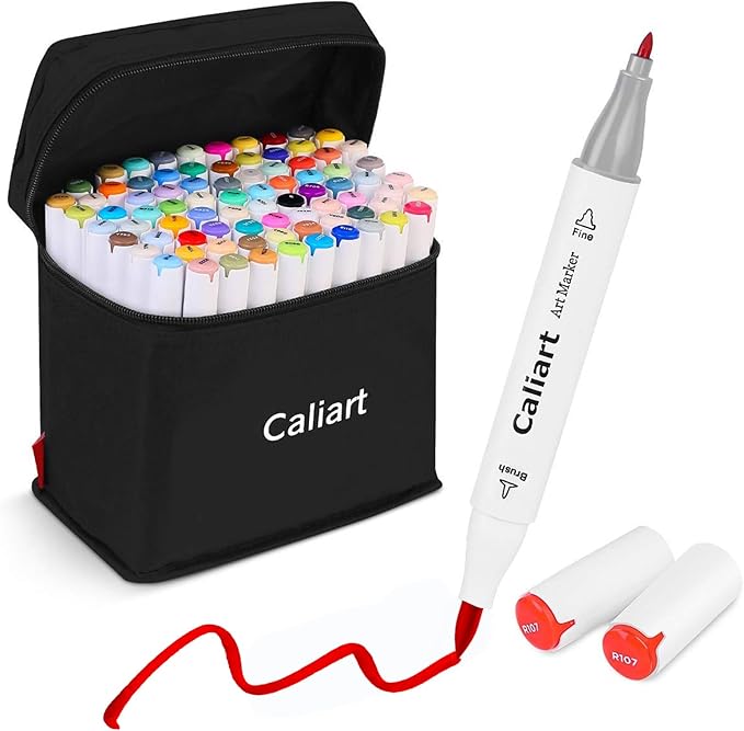 Caliart Alcohol Based Markers, 81 Colors Artist Drawing Markers Set Dual Tip Brush & Fine Permanent Colored Art Pens, Christmas Gifts for Teen Girls Boys Kids Adults Coloring Book Illustration