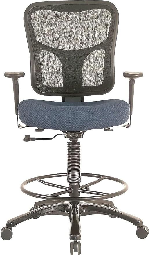 Tempur-Pedic TP8200C Fabric Drafting Stool with Backrest and Footrest with Lumbar Support, with Tempur Material, Cooling Gel Layer, Navy