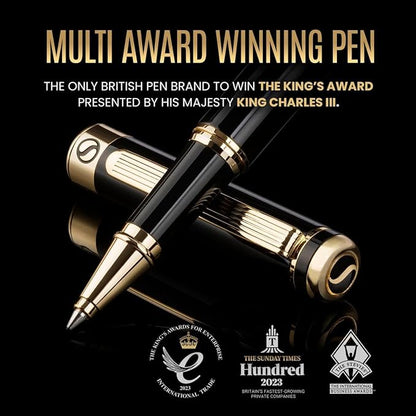 Scriveiner Black Lacquer Rollerball Pen - Stunning Luxury Pen, Real Gold Plating, Schmidt Ink Refill, Best Roller Ball Gift Set for Men & Women, Professional, Executive Office, Nice Pens