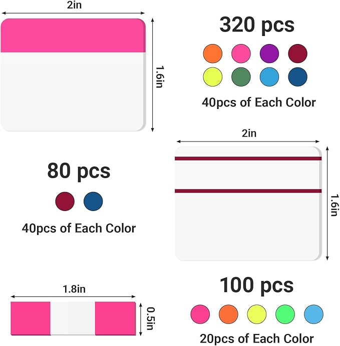 EUSOAR Sticky Tabs, 480 Pcs Multi-Colored Page Markers Sticky Tabs Transparent Self Adhesive Stickers, Repositionable Book Flags Strip Note Index Tab for Annotating Books Classify File Binders