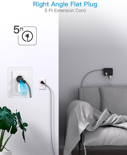 Power Strip Surge Protector, HANYCONY 8 Outlets with 4 USB Charging Ports(2 USB C), 3 Side Outlet Extender with 5 Ft Extension Cord, Flat Plug, Wall Mount, Desk Charging Station for Home Office ETL