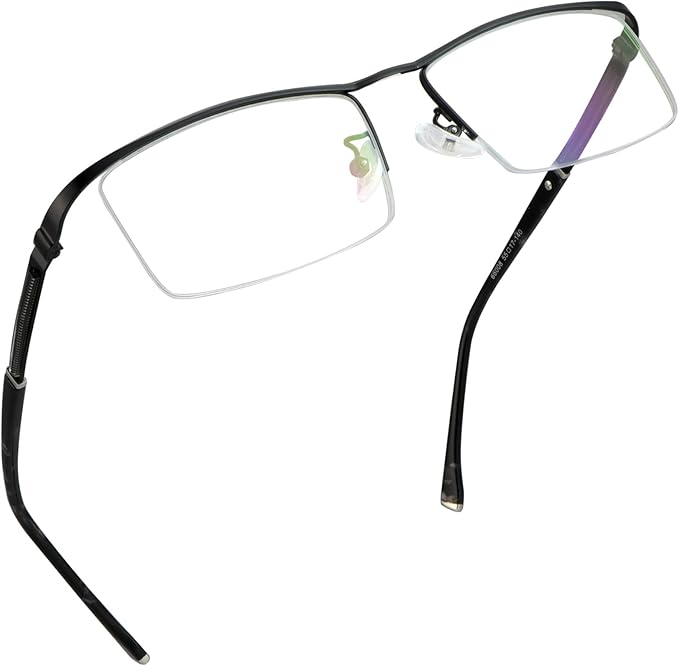 LifeArt Alloy Semi-Rimless Reading Glasses,Blue Light Blocking Glasses, Anti Eyestrain, Computer Gaming Glasses, TV Glasses for Men, Anti Glare (Black, +0.75 Magnification)