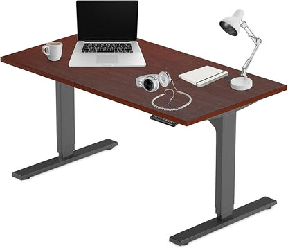 Progressive Desk Stand Up Height Adjustable Electric Standing Desk - 55" x 28" with Dual Motor, 3 Stages Sit Stand Table for Home Office - Roasted Walnut, Black Frame