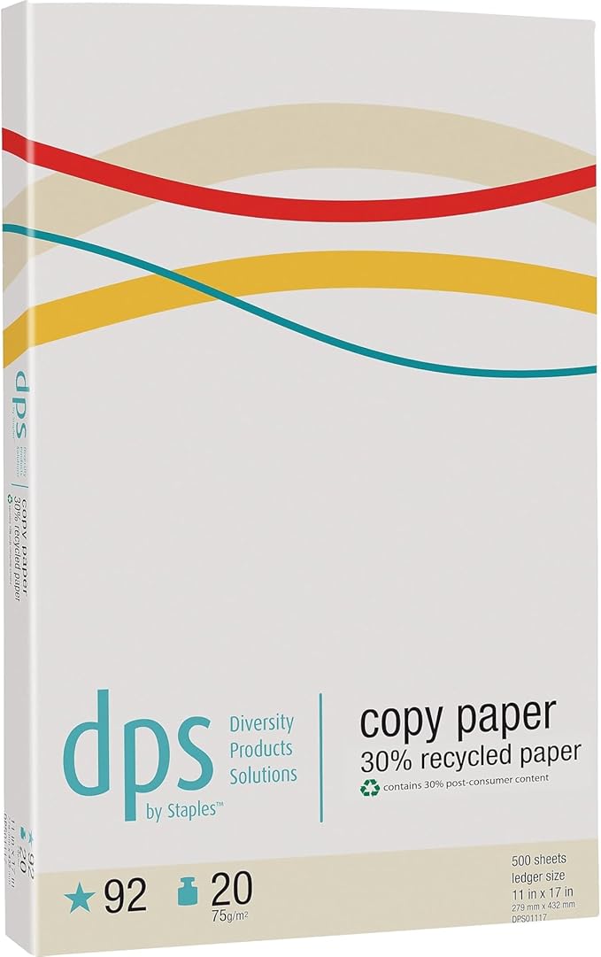 STAPLES DPS 30% Recycled 11" x 17" Copy Paper, 20 lbs., 92 Brightness, 500 Sheets/Ream