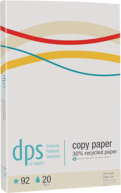 STAPLES DPS 30% Recycled 11" x 17" Copy Paper, 20 lbs., 92 Brightness, 500 Sheets/Ream