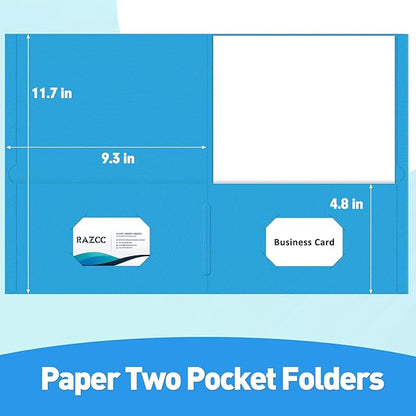 Two Pocket Folders, RAZCC 100 Pack File Folders with Pockets Fit Letter Size Paper, Thick Paper File Folder for School Office Business Home, Assorted 5 Colors